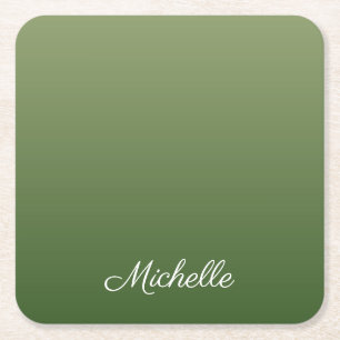 Personalized green ombre square paper coaster