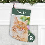 Personalized Green Pet Photo Monogram Name Small Christmas Stocking<br><div class="desc">Christmas stocking features a simple two-sided personalized design for your dog or cat with custom monogram name text in white on dark green (can be modified) with large photo space. Include the same photo on both sides or two different photos.</div>