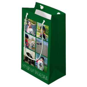 Personalized Green Photo Mosaic Picture Collage Small Gift Bag