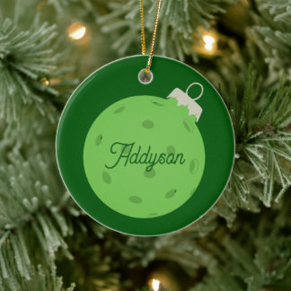 Personalized Green Pickleball Christmas Ceramic Ornament