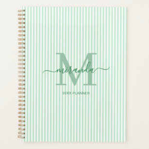 Personalized Green Pinstripe Monogram Planner