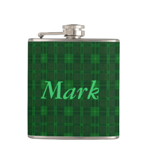 Personalized Green Plaid Flask