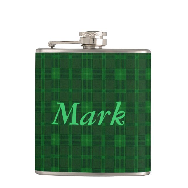 Personalized Green Plaid Flask (Front)