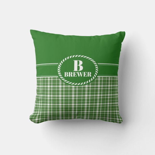 Personalized Green Plaid Throw Pillow (Front)
