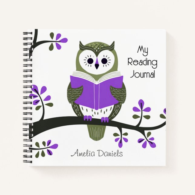 Personalized Green & Purple Owl Reading Journal (Front)