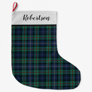 Personalized Green Purple Robertson Tartan Large Christmas Stocking