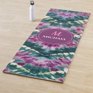 Personalized Green Purple White Bali Batik Tie Dye Yoga Mat