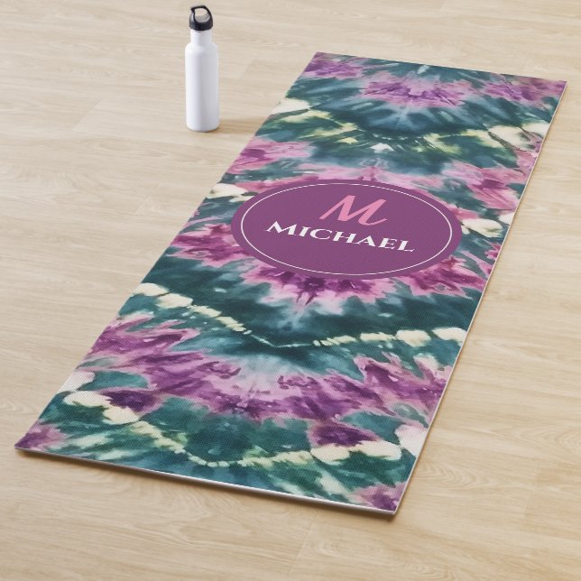 Personalized Green Purple White Bali Batik Tie Dye Yoga Mat (In Situ)