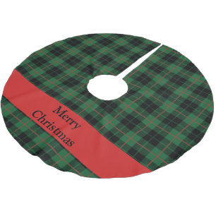 Personalized Green Red Black Plaid Tartan  Brushed Polyester Tree Skirt