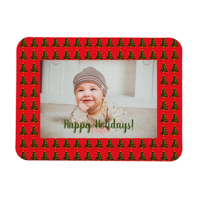Personalized Green-Red Christmas Tree Magnet (Horizontal)