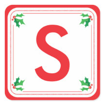 Personalized green & red holly Christmas sticker