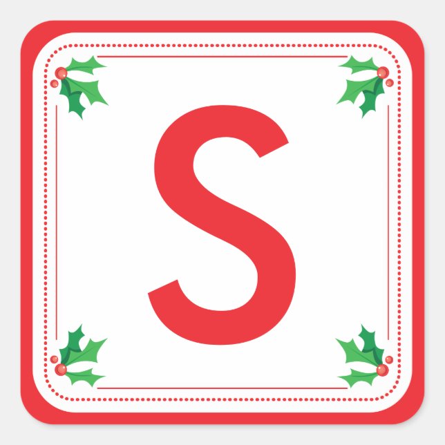 Personalized green & red holly Christmas sticker (Front)