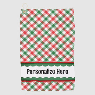 Personalized Green Red White Plaid Check Golf Towel