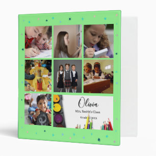 Personalized Green School Photo Collage Custom Nam Binder
