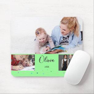 Personalized Green School Photo Collage Name Mouse Pad
