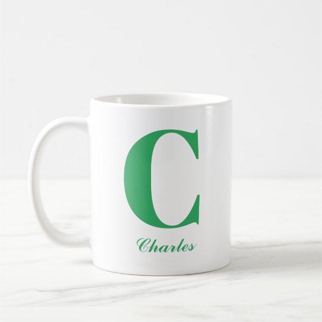 Personalized Green Script Initial and Name Mug (Left)