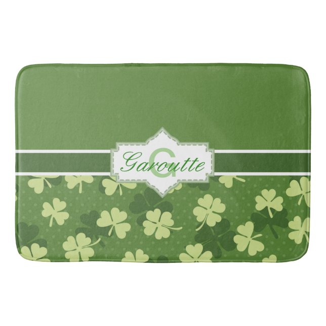 Personalized Green Shamrock St Patricks Day Bath Mat (Front)