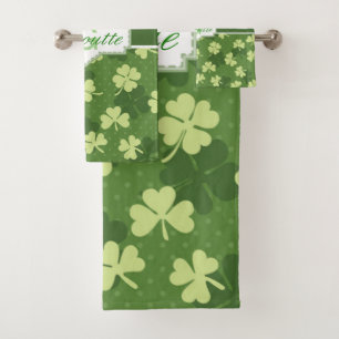 Personalized Green Shamrock St Patricks Day Bath Towel Set