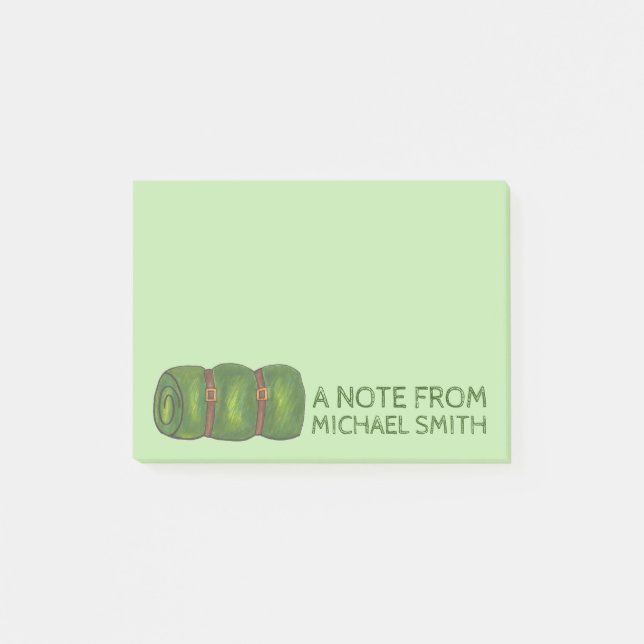 Personalized Green Sleeping Bag Roll Camp Post Its Post-it Notes (Front)