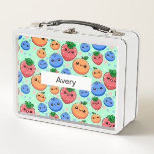 Personalized Green Smiling Fruit School Metal Lunch Box