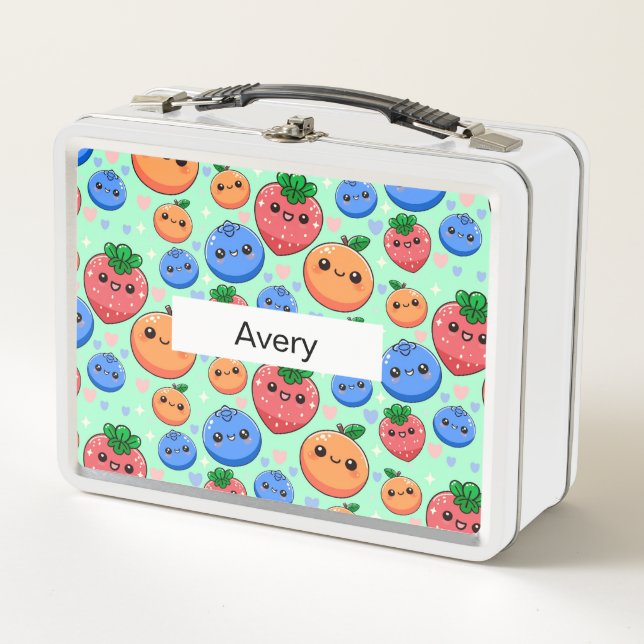 Personalized Green Smiling Fruit School Metal Lunch Box (Front)