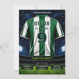 Personalized Green Soccer Jersey Birthday Invitation