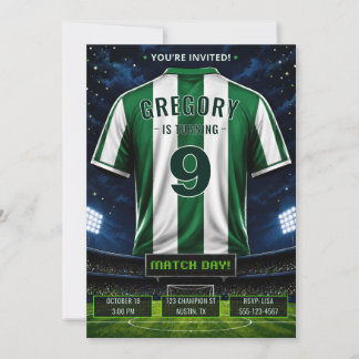 Personalized Green Soccer Jersey Birthday Invitation