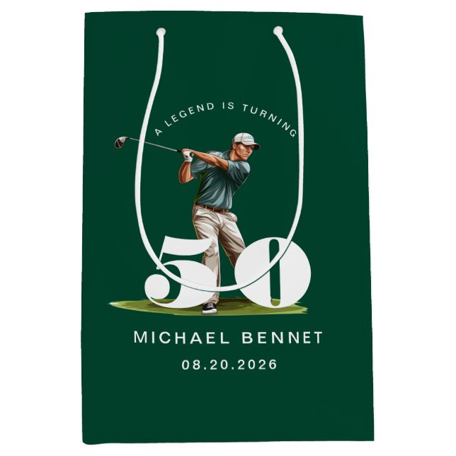 Personalized Green Sports Golf 50th Birthday Medium Gift Bag (Front)