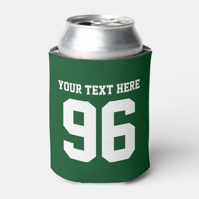 Personalized green sports jersey number can cooler (Can Front)