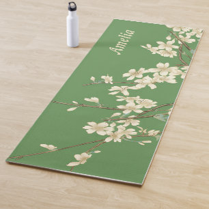 Personalized Green Spring Flowers Add Name Yoga Mat