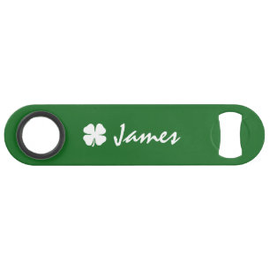 Personalized green St Pats shamrock bottle opener Bar Key
