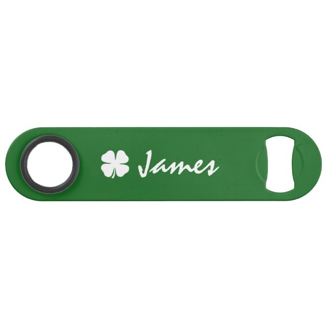Personalized green St Pats shamrock bottle opener Bar Key (Front (Horizontal))