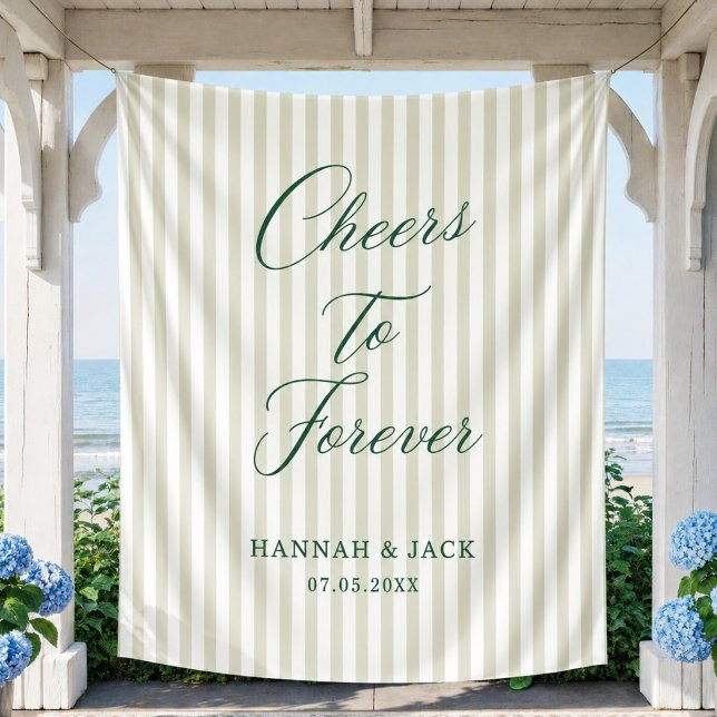 Personalized Green Stripe Wedding Engagement Party Tapestry (Creator Uploaded)