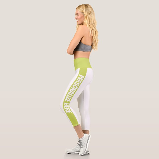Personalized Green Striped Capri Leggings (Left)