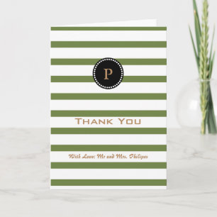 Personalized Green Striped Monogram Thank You Card
