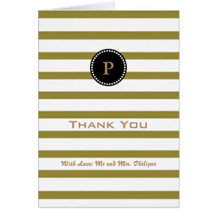 Personalized Green Striped Monogram Thank You Card