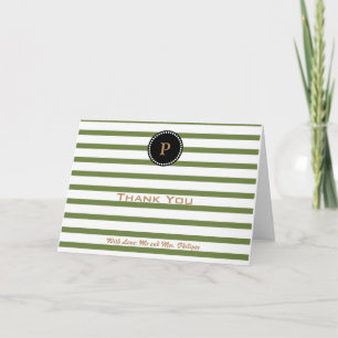 Personalized Green Striped Monogram Thank You Card