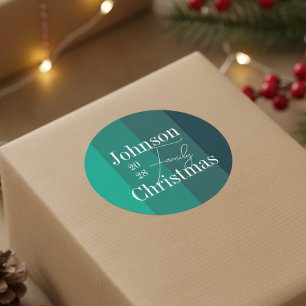 Personalized Green Stripes Family Name Christmas Classic Round Sticker