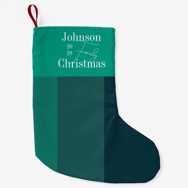 Personalized Green Stripes Family Name Christmas Small Christmas Stocking (Front)