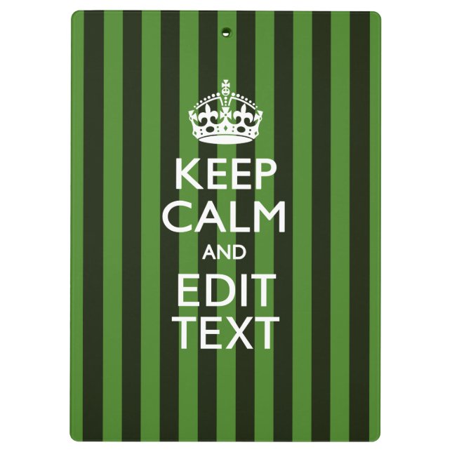 Personalized Green Stripes Keep Calm Your Text Clipboard (Back)