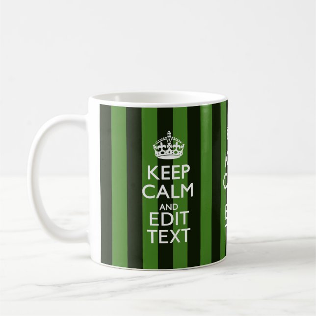 Personalized Green Stripes Keep Calm Your Text Coffee Mug (Left)
