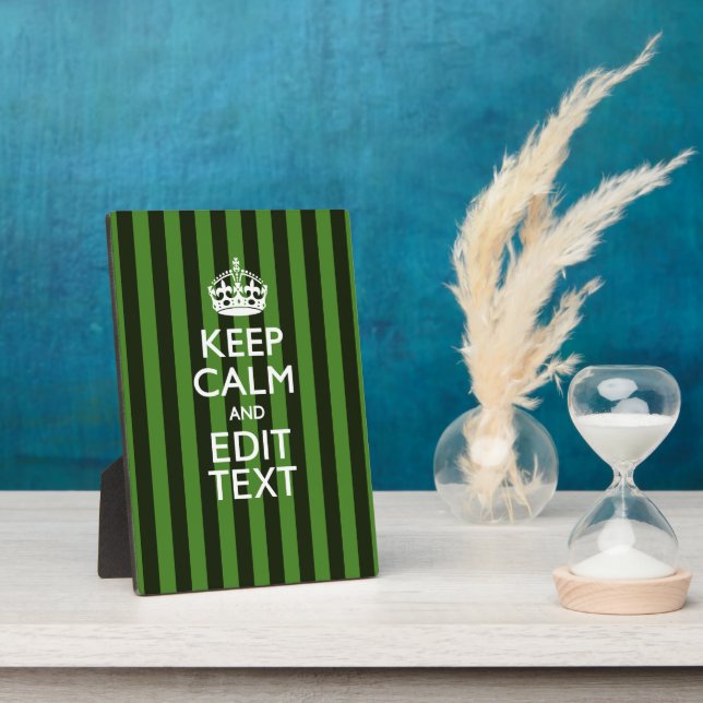 Personalized Green Stripes Keep Calm Your Text Plaque (Side)