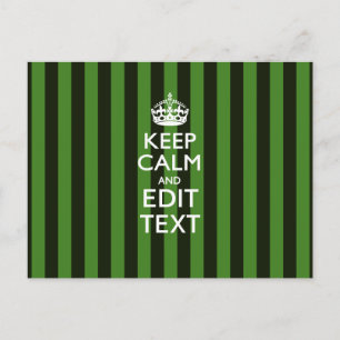 Personalized Green Stripes Keep Calm Your Text Postcard