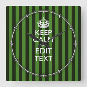 Personalized Green Stripes Keep Calm Your Text Square Wall Clock