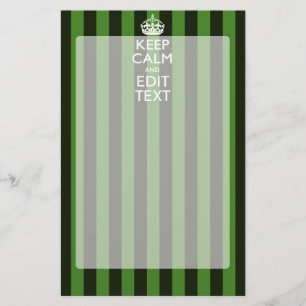 Personalized Green Stripes Keep Calm Your Text Stationery