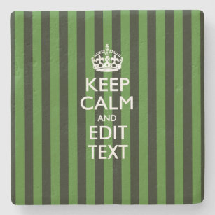 Personalized Green Stripes Keep Calm Your Text Stone Coaster