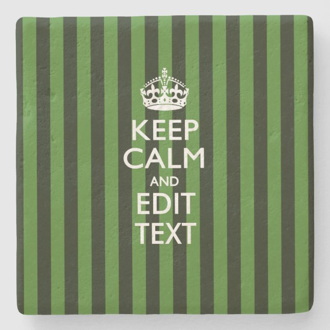 Personalized Green Stripes Keep Calm Your Text Stone Coaster (Front)