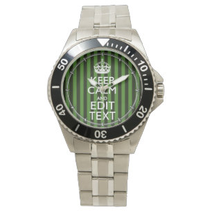 Personalized Green Stripes Keep Calm Your Text Watch
