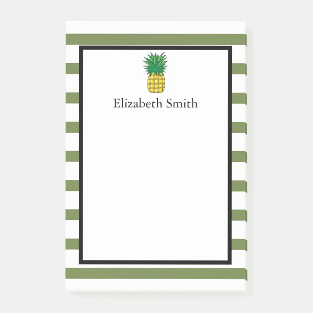 Personalized Green Stripes Pineapple Post-it Notes (Front)