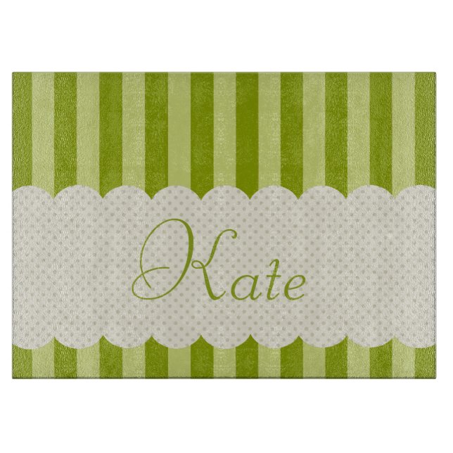 Personalized Green Stripes Polka Dots Design Cutting Board (Front)